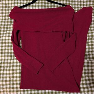 Off-Shoulder Burgundy Sweater Dress